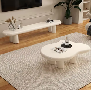 Juego de Mesa de Centro Moderno para el Hogar, Diseño de Mesa de Centro Ondulada de Fibra de Vidrio en Color Blanco Crema para Sala de Estar - Product Image 6