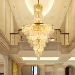 Luxurious Golden hanging <b>lamp</b> staircase <b>living</b> <b>room</b> luxury gold k9 crystal chandeliers - Product Image 3