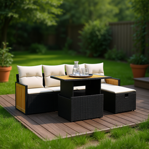 Set Divano da Giardino in Rattan Nero con Contenitore, 4 Posti, Arredamento da Esterno, Design Contemporaneo, Struttura in Legno Teak - Product Image 2