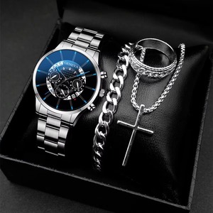 Set di Orologio Analogico al Quarzo Classico da <span class=keywords><strong>Uomo</strong></span> in Acciaio Inossidabile Dorato con Bracciale, Gioielli di Lusso alla Moda in Lega - Product Image 5