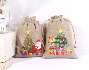 Bolsa de Arpillera Grande de 15x20cm con Cordón, Bolsa de Lino con Diseño Navideño, Bolsa de Yute para Regalos de Navidad, Dulces y Embalaje - Product Image 3