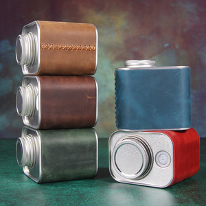 Boîte <span class=keywords><strong>de</strong></span> rangement classique en cuir véritable artisanal - Pot en métal hermétique avec valve d'évacuation - Product Image 1