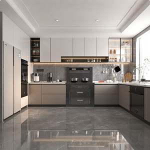 Ensemble complet de cuisine moderne en couleur crème avec armoire modulaire, panier de rangement et électroménager complet - Product Image 5