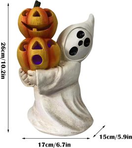 Figuritas de calabaza de miedo de Halloween, estatuas de Halloween de miedo de resina iluminadas rústicas para fiesta de vacaciones, decoraciones de patio de porche en casa - Product Image 2