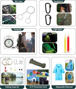 Kit de survie de 262 pièces : comprend un ensemble complet d'articles de survie et de plein air, y compris une trousse d'urgence, un sac à bandoulière, un sac de secours. - Product Image 6