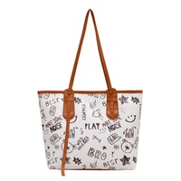 Sac fourre-tout simple grande capacité en PU avec fermeture éclair pour femme, nouvelle collection 2026, style urbain, imprimé tendance en polyester, été-automne