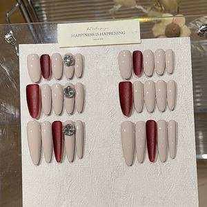 Franse Acryl Full-Cover Nagels 6pcs-zacht Puur Verlangen Ontwerp Langdurige Rode Achtergrond Roze Toon Wit Pantser - Product Image 3