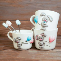 Produit phare : Tasses à café en céramique et argile polymère, motif lapin de Pâques, articles cadeaux
