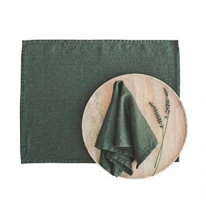 Dark Green Linen <b>Placemat</b> <b>Rectangle</b> 100% Linen Handmade American Style Eco-Friendly Organic Table Decoration Home Restaurant Use - Product Image 1