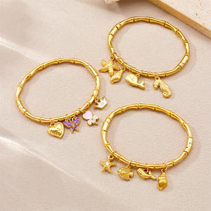 Estilo americano europeo Niza Orilla del mar Acero inoxidable Impermeable <span class=keywords><strong>Goldem</strong></span> Charm Bambú Joyería de moda Pulseras Brazaletes - Product Image 2