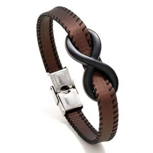 Pulseras Para Hombre Leather s 316L Stainless Steel Unlimited Symbol <b>Infinity</b> Leather for Men Number 8 Leather PU <b>Bracelet</b> - Product Image 5