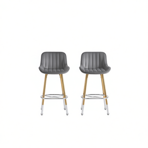 Taburetes de bar de 26 pulgadas, tela de terciopelo, patas doradas, reposapiés cromado, muebles de bar modernos y contemporáneos para el hogar, juego de 2, gris - Product Image 1