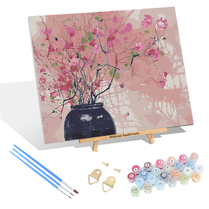 <span class=keywords><strong>Pintura</strong></span> de flores rosas de primavera <span class=keywords><strong>por</strong></span> números, jarrón moderno sin marco, <span class=keywords><strong>pintura</strong></span> al óleo de flores para decoración para sala de estar - Product Image 1
