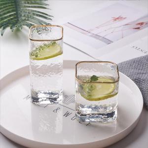 Tasses carrées en verre de Style japonais avec bord doré pour boire de l'eau, du thé, du jus, du lait, du café, du <span class=keywords><strong>Whisky</strong></span>, de la bière - Product Image 1