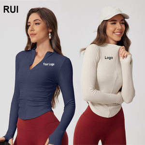 RUIQUWIN High Quality Half Zip Gym Jacket <b>Long</b> <b>Sleeve</b> Crop <b>Tops</b> for <b>Women</b> <b>Sport</b> Gym Fitness Jacket With Zipper - Product Image 1