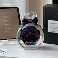 Bunga mawar yang diawetkan, awet selamanya alami bunga Valentine mewah hadiah dalam botol parfum akrilik
