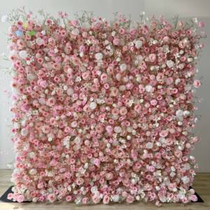 SZ barato 3D 5D Roll Up cremallera tela Floral telón de fondo Panel 8*8 8x8 rojo seda Artificial Rosa flor pared para decoración de boda - Product Image 3