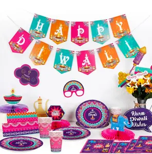 Happy Diwali Festival of Lights Party Supplies Rangoli design Cups Plates Napkins for Diwali Indian Deepavali Hindu Party favor