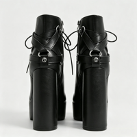 Bottines noires à plateforme pour femme, bout rond, à lacets, avec anneau métallique, sangle de harnais, talon bloc épais, fermeture éclair latérale, style gothique punk