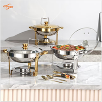 Plat chauffant rond en or de 5 L pour hôtel arabe avec brûleurs pour buffet, chauffe-plats de luxe en acier inoxydable pour la restauration