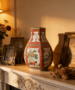 Ottimo Vaso in Ceramica Smaltata Cinese con Animali dello Zodiaco (Cavallo, Scimmia) e Fiori, Vaso in Porcellana Antico di Jingdezhen - Product Image 3