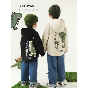 YOEHYAUL N6705 garçons automne dinosaure série imprimé à manches longues <span class=keywords><strong>sweat</strong></span> veste jean ensemble tricoté haut pantalon ensemble enfant en bas âge - Product Image 2