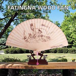 Fatingna Ancient Style Sandalwood Folding Fan Intricate Engraving Hollow Classical Wooden Crafts Wooden <b>Boxes</b> Wall Signs - Product Image 3