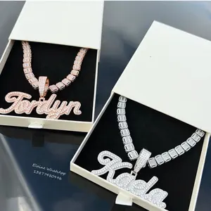 Buss Down Bling Jewelry Custom Necklace Letter Pendant Chain Set Iced Out VVS Mooissanite Diamond Tennis Chain