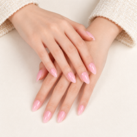 Ongles artificiels à presser en ABS, 32 pièces, rose clair, forme amande, brillants, doux, réutilisables, pour manucure des doigts