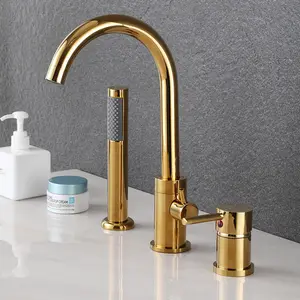 Lusa Bathroom Washroom Hot And Cold Basin Water Tap Mixer Deck Mounted 3 Holes Bathtub Faucet