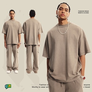T-shirt en coton respirant pour hommes, logo personnalisé, manches courtes en coton vieilli lavé de 310g, grande taille pour l'été, vente en gros - Product Image 2