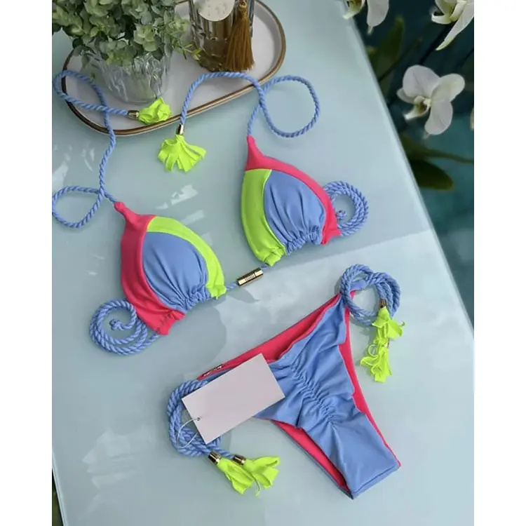 Private Label bikini de luxe Block Color due pezzi con nappa brasiliana costumi da bagno Bikini