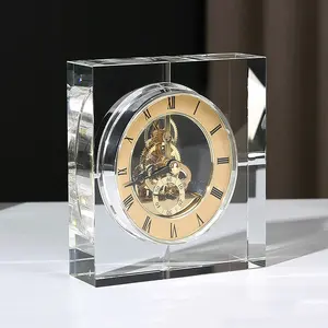 ساعة طاولة كريستالية بشعار مخصص ، زينة مكتبية ذاتية الصنع ، ساعات سطح مكتب زجاجية صغيرة للمنزل الزفاف ، هدايا تذكارية للضيوف