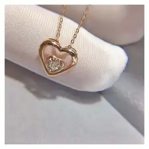 2020 New Women Solid 18K Pure Rose Gold Necklace Real Diamond Heart Pendant Necklaces For Anniversary