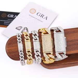 Pulsera Cubana de Plata de Ley 925 Chapada en Oro con Moissanita Brillante Estilo Rómbico para Hombre - Product Image 5