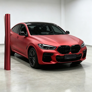 Film de covering automobile rouge chinois ultra mat, vinyle rouge satiné, autocollant de changement de couleur pour carrosserie rouge vif, PVC imperméable - Product Image 1