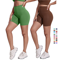 Short de sport élastique à taille haute pour femmes Logo personnalisé Fitness Yoga Bike Run Cycle Shorts-Motif solide