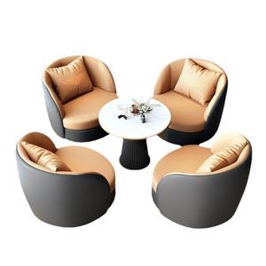 Modern Round Leather Sofa Chair Set Upholstered Foam Filling For Living Room Bedroom <b>Balcony</b> Study Space - Product Image 5