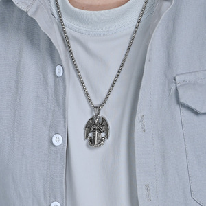 Cross-border retro Saint Michael necklace for men, unique punk hip-hop style, versatile pendant, protective dark jewelry. - Product Image 3