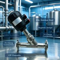 DN20 PN16 SS304 Sanitaire de qualité alimentaire et pharmaceutique 45 °   Vanne d'angle pneumatique à trois colliers pour le contrôle de l'eau, en acier inoxydable 316L en option