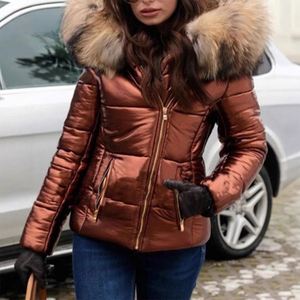 Fashion Warm Crop Bubble Coats <strong>Women</strong> Winter Girls <strong>Down</strong> Quilted Coat with Real <strong>Fur</strong> <strong>Hood</strong> <strong>Black</strong> <strong>Shiny</strong> Puffer <strong>Jacket</strong> - Product Image 4