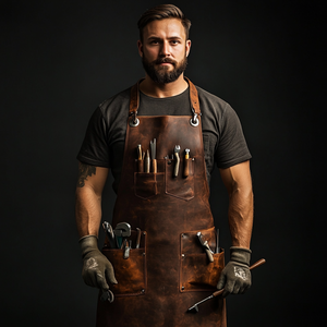 Produttore in pelle marrone barista cameriere Chef giardinaggio salone di cucina da uomo in pelle con Logo personalizzato grembiule - Product Image 1