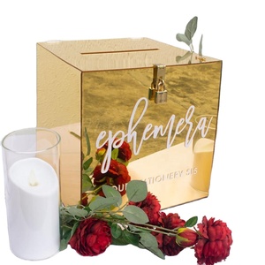 Lockable Personalised <strong>Mirror</strong> Gold Acrylic Wishing Well Wedding Card Invitation <strong>Box</strong> - Product Image 1