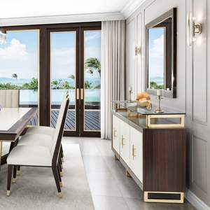 מדיה מותאמת אישית קונסולה גבוהה גלוס זכוכית משטח מתכוונן קטיפה מרופדת מגירה מלוטשת זהב המבטא בצד טלוויזיה - Product Image 6