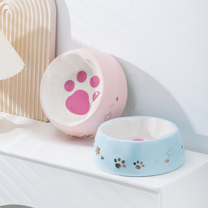 Bol en céramique pour chat, design antidérapant, pour eau et nourriture, forme arrondie, motif fleur de cerisier - Product Image 3