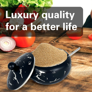 Basso MOQ fabbrica di alta qualità rivestimento bianco adesivo in <span class=keywords><strong>argento</strong></span> 304 in acciaio inox ciotola di zucchero con coperchio e cucchiaio in acciaio inox - Product Image 5