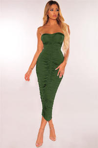 2 strati arruffati Sexy tinta unita <span class=keywords><strong>abito</strong></span> da sera avvolti Maxi abiti estivi senza schienale da donna lunghi eleganti aderenti da Club che indossano senza spalline - Product Image 5