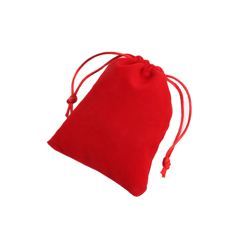 Saco de veludo vermelho impresso com logotipo personalizado para embalagem de joias com bolsa de cordão