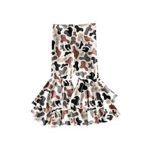 Mode bébé filles athlétique en gros vêtements de haute qualité doux et extensible marron Camouflage imprimé Double pantalon à volants - Product Image 1