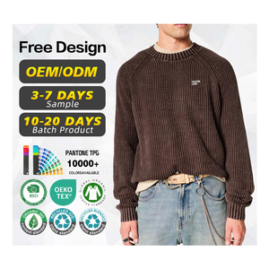 Pull en coton 100% vintage à col roulé, lavage à la pierre, tricoté côtelé, pour homme, logo personnalisé, fabricant de pulls certifié GRS - Product Image 1